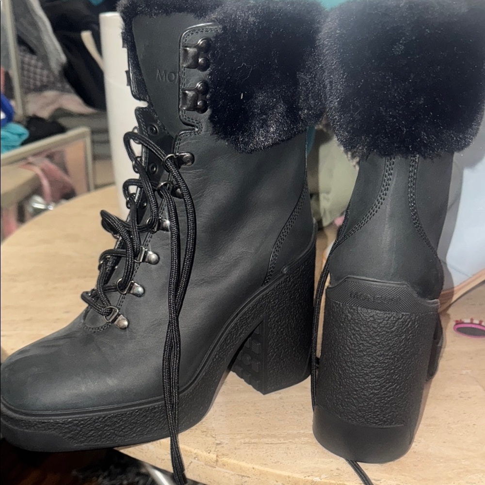 Montclair  Black Fur-Lined Lace-Up Boots - Picture 8 of 17